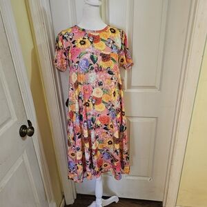 LuLaRoe Floral Midi Dress in Pink, Yellow, Purple